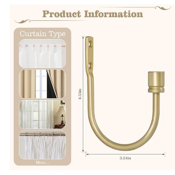 Gold Curtain Holdbacks, Tiebacks, Wall Mounted Curtain/Drape Hooks 2 Pack - Picture 2 of 6